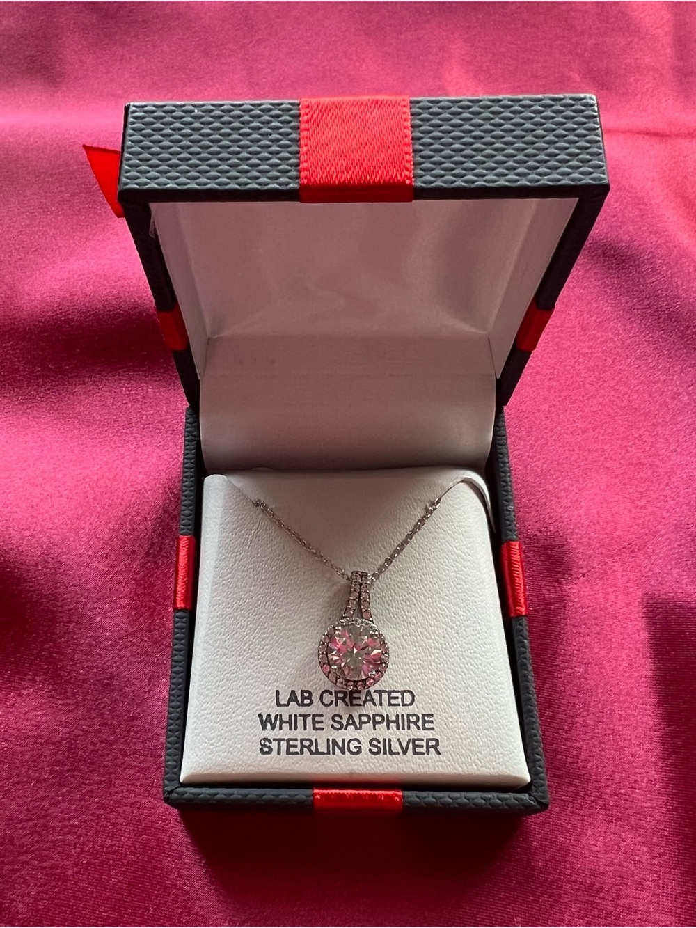 Sterling Silver Pendant Necklace with White Sapphire - Sparkling Clear